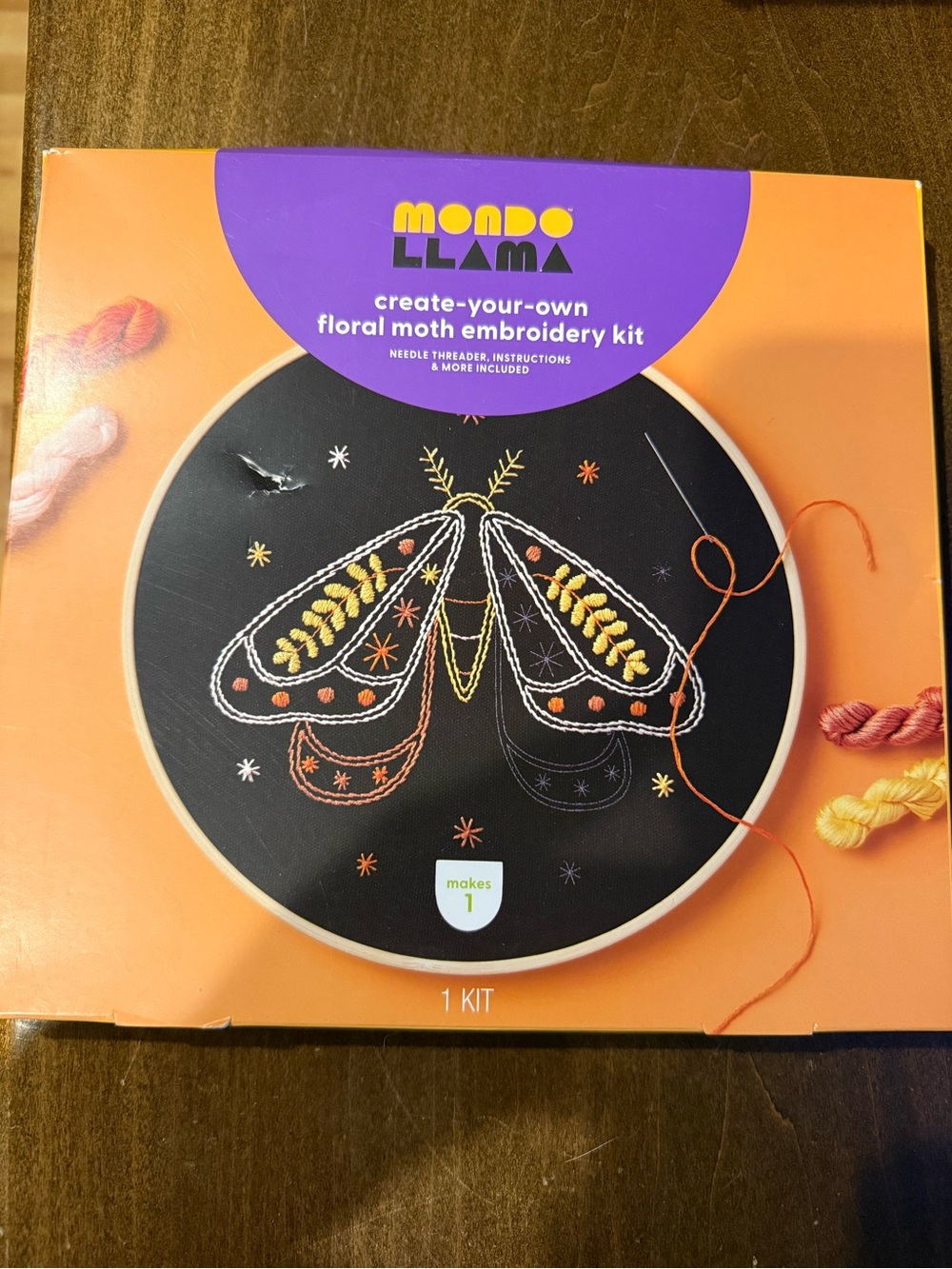Mondo Llama Floral Moth Embroidery Kit